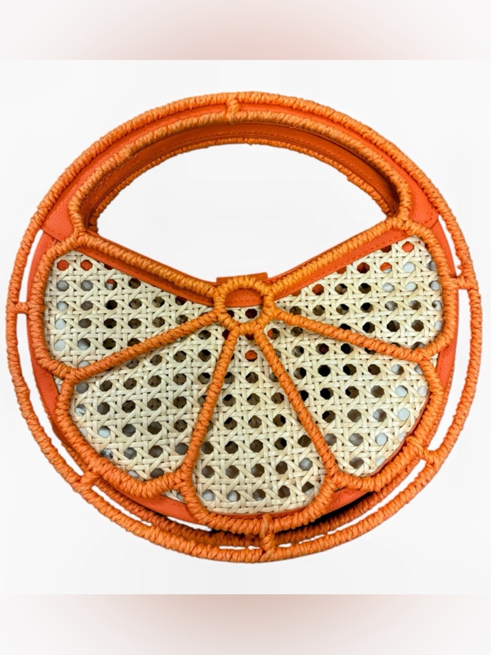 Vintage Orange Citrus Slice Wicker Rattan Circular Novelty Bag - Picture 12 of 15